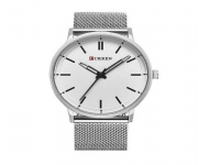 Curren 8233 Silver Mash Stainless Steel Analog Wrist Watch For Men - White