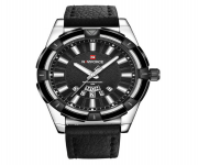 NAVIFORCE NF9118  Black PU Leather Analog Watch for Men - Silver and Black