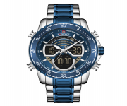 NAVIFORCE NF9189 Royal Blue And Silver Two-Tone Stainless Steel Dual Time Watch For Men - Royal Blue & Silver