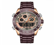 NAVIFORCE NF9188 Bronze Stainless Steel Dual Time Watch For Men - RoseGold & Bronze
