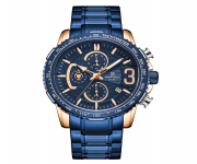 NAVIFORCE NF8017 Royal Blue Stainless Steel Chronograph Watch For Men - RoseGold & Royal Blue