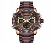 NAVIFORCE NF9189 Bronze Stainless Steel Dual Time Watch For Men - RoseGold & Bronze