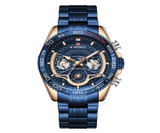 NAVIFORCE NF9185 Royal Blue Stainless Steel Chronograph Watch For Men - RoseGold & Royal Blue