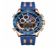 NAVIFORCE NF9188 Blue TPU Rubber Dual Time Watch For Men - RoseGold & Blue