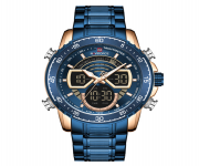 NAVIFORCE NF9189 Royal Blue Stainless Steel Dual Time Watch For Men - RoseGold & Royal Blue