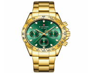 NAVIFORCE NF9193 Golden Stainless Steel Chronograph Watch For Men - Green & Golden