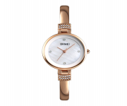 SKMEI 1409 Rose Gold Stainless Steel Analog Watch For Women - White & Rose Gold