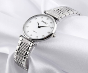 SKMEI 1223 Silver Stainless Steel Analog Watch For Women - White & Silver