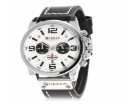 CURREN 8314 Black PU Leather Chronograph Watch For Men - White & Black