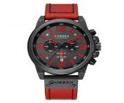 CURREN 8314 Red PU Leather Chronograph Watch For Men - Black & Red