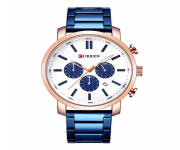 CURREN 8315 Royal Blue Stainless Steel Chronograph Watch For Men - RoseGold & Royal Blue
