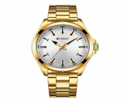 CURREN 8320 Golden Stainless Steel Analog Watch For Men - White & Golden
