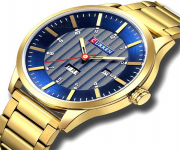 CURREN 8316 Golden Stainless Steel Analog Watch For Men - Royal Blue & Golden