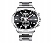 CURREN 8348 Silver Stainless Steel Chronograph Watch For Men - Black & Silver