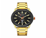 CURREN 8331 Golden Stainless Steel Analog Watch For Men - Black & Golden