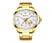 CURREN 8372 Golden Stainless Steel Analog Watch For Men - White & Golden