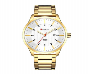 CURREN 8316 Golden Stainless Steel Analog Watch For Men - White & Golden