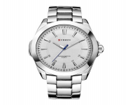 CURREN 8109 Silver Stainless Steel Analog Watch For Men - White & Silver