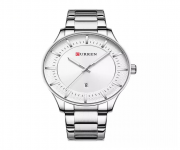 CURREN 8347  Silver Stainless Steel Analog Watch For Men -White & Silver