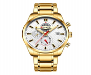 CURREN 8352 Golden Stainless Steel Chronograph Watch For Men - White & Golden