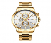 CURREN 8348 Golden Stainless Steel Chronograph Watch For Men - White & Golden