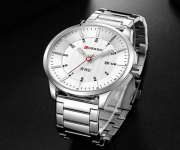 CURREN 8316 Silver Stainless Steel Analog Watch For Men - White & Silver