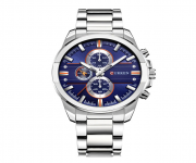 CURREN 8274 Silver Stainless Steel Analog Watch For Men - Royal Blue & Silver