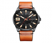 CURREN 8371 Brown PU Leather Analog Watch For Men - Black & Brown