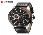 CURREN 8310 Black PU Leather Decorative Sub-Dial Watch For Men - Silver & Black