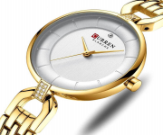 CURREN 9052 Golden Stainless Steel Analog Watch For Women - White & Golden