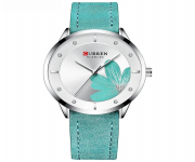 CURREN 9048 Green PU Leather Analog Watch For Women - Silver & Green