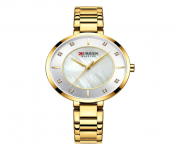 CURREN 9051 Golden Stainless Steel Analog Watch For Women - White & Golden