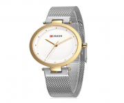 CURREN 9005 Silver Mesh Stainless Steel Analog Watch For Women - Golden & Silver
