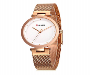 CURREN 9005 RoseGold Mesh Stainless Steel Analog Watch For Women - White & RoseGold