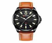 CURREN 8379: Stylish Brown PU Leather Analog Watch for Men in Black & Brown