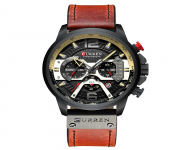 CURREN 8329 Brown PU Leather Chronograph Watch For Men - Black & Brown