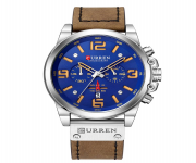 CURREN 8314 Chocolate PU Leather Chronograph Watch For Men - Royal Blue & Chocolate