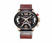 CURREN 8329 Chocolate PU Leather Chronograph Watch For Men - RoseGold & Chocolate