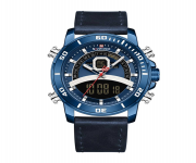 NAVIFORCE NF9181 Navy Blue PU Leather Dual Time Wrist Watch For Men - Royal Blue and Navy Blue