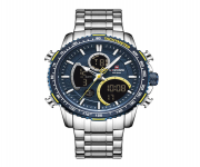 NAVIFORCE NF9182 Silver Stainless Steel Dual Time Wrist Watch For Men - Royal Blue and Silver