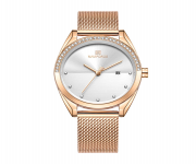 NAVIFORCE NF5015 RoseGold Mesh Stainless Steel Analog Watch For Women - White and RoseGold