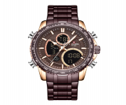 NAVIFORCE NF9182 Bronze Stainless Steel Dual Time Wrist Watch For Men - RoseGold and Bronze