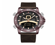 NAVIFORCE NF9181 Chocolate PU Leather Dual Time Wrist Watch For Men - Bronze and Chocolate