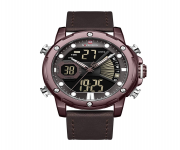 NAVIFORCE NF9172 Chocolate PU Leather Dual Time Wrist Watch For Men - Bronze and Chocolate