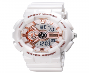 SKMEI 1688 White PU Dual Time Watch For Unisex - White