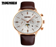 SKMEI 9117 Chocolate PU Leather Chronograph Watch For Men - White & Chocolate