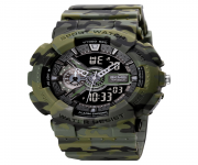 SKMEI 1688 Army Green Camouflage PU Dual Time Watch For Unisex - Army Green Camouflage