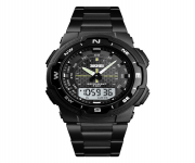 SKMEI 1370 Black Stainless Steel Dual Time Watch For Men - White & Black
