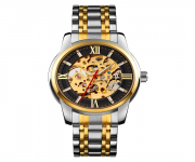 SKMEI 9222 Silver And Golden Two-Tone Stainless Steel Automatic Watch For Men - Black & Golden