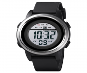SKMEI 1594 Black PU Digital Watch For Unisex - White & Black